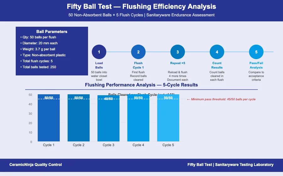 Fifty Ball Test - 5-Cycle Flushing Efficiency Analysis and Performance Chart